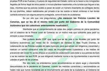 Escrito presentado por CSIF en el Gobierno de Canarias/TA.